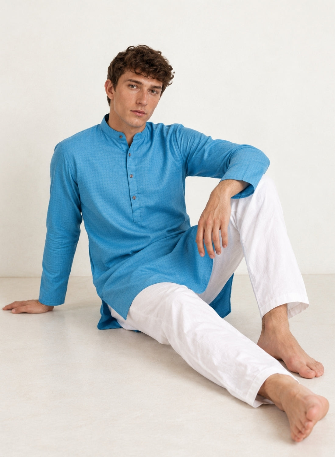 Men Blue Cotton Kurta Set