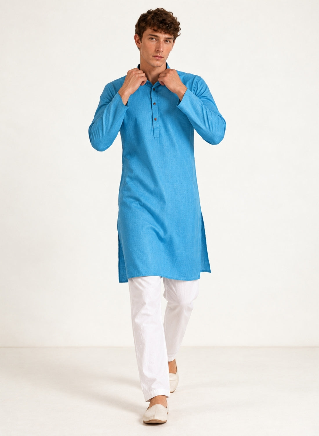 Men Blue Cotton Kurta Set