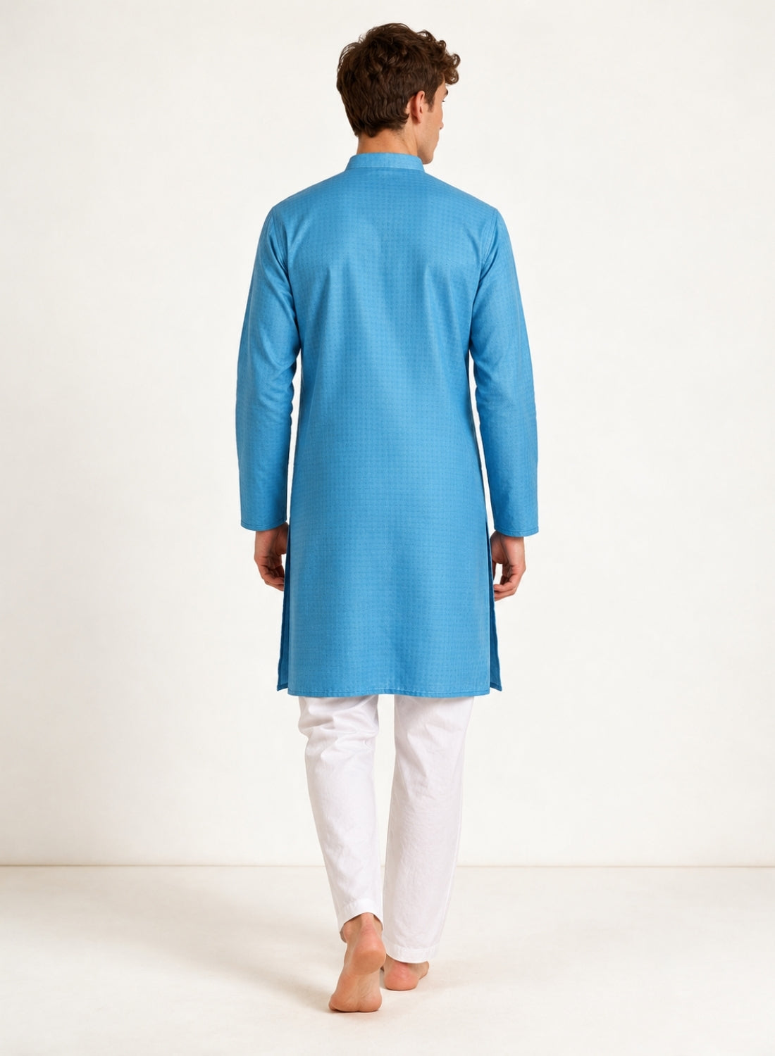 Men Blue Cotton Kurta Set