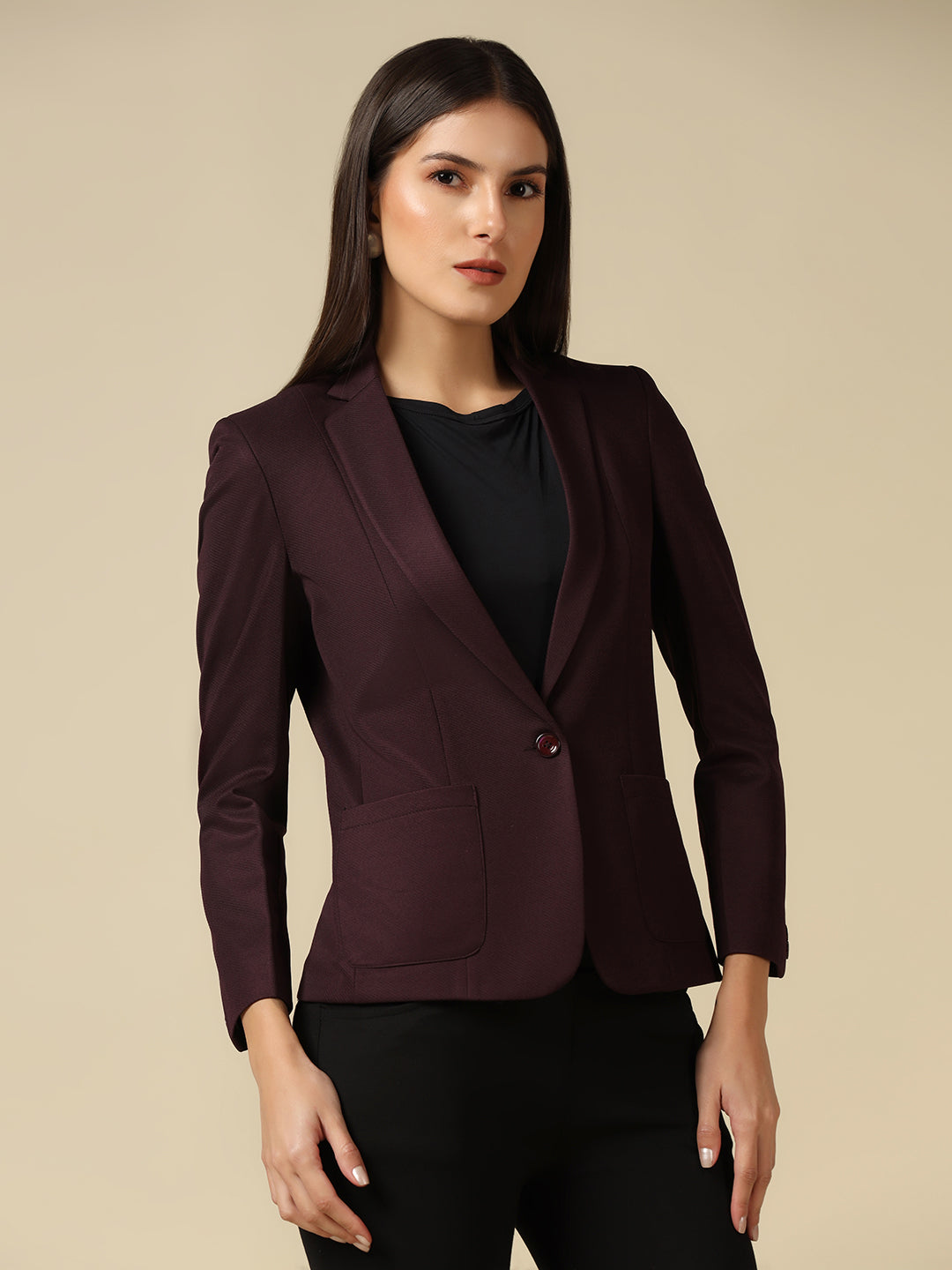 Women Maroon Single Breasted Blazer - Tahvo India