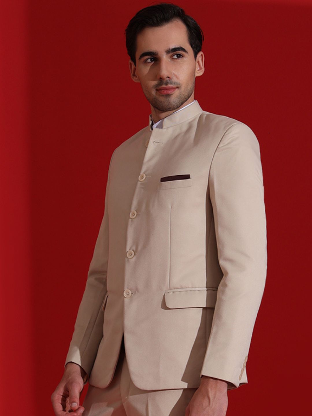 Beige Men Bandgala Blazer