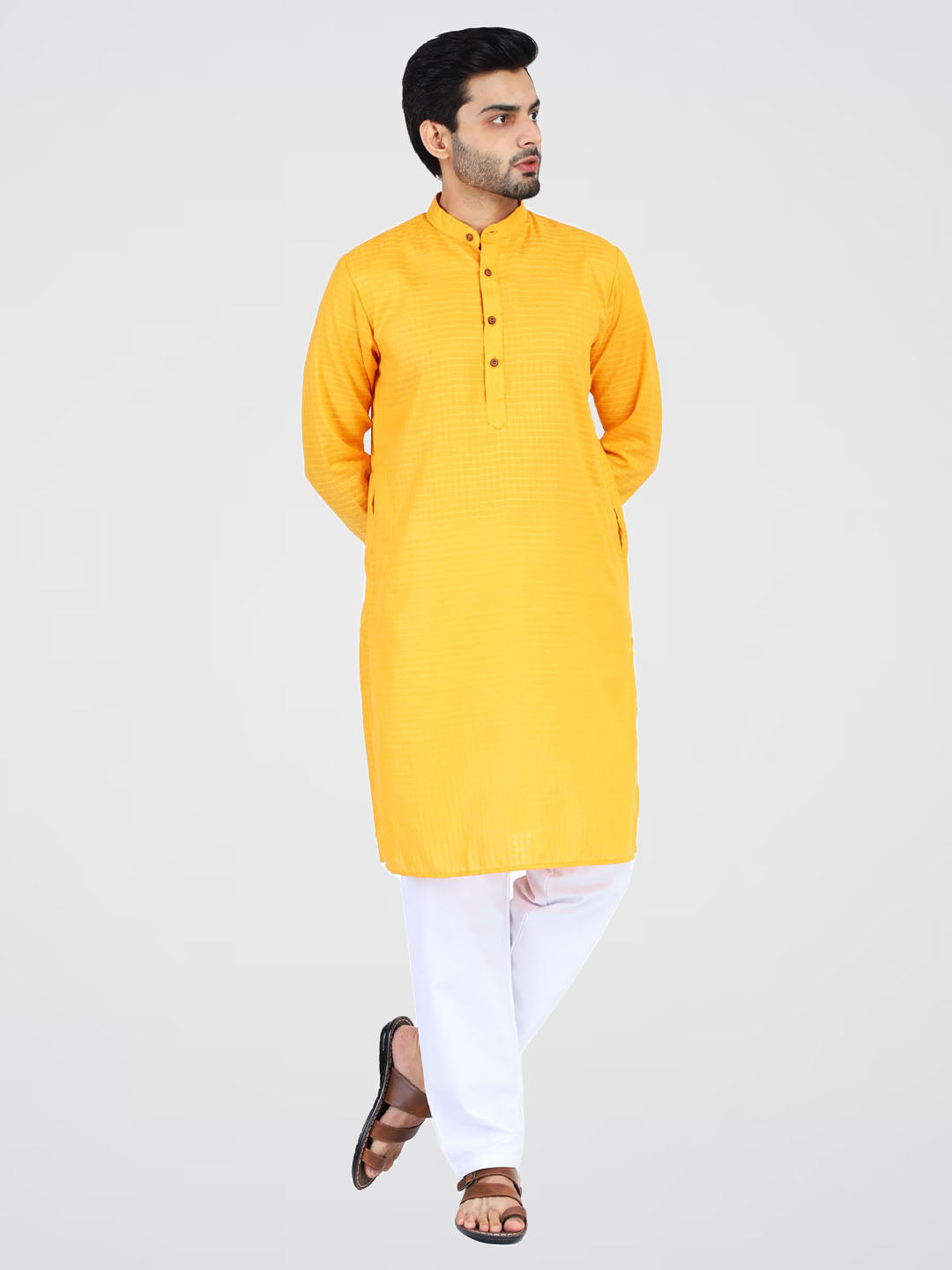 Men Yellow cotton kurta set - Tahvo India