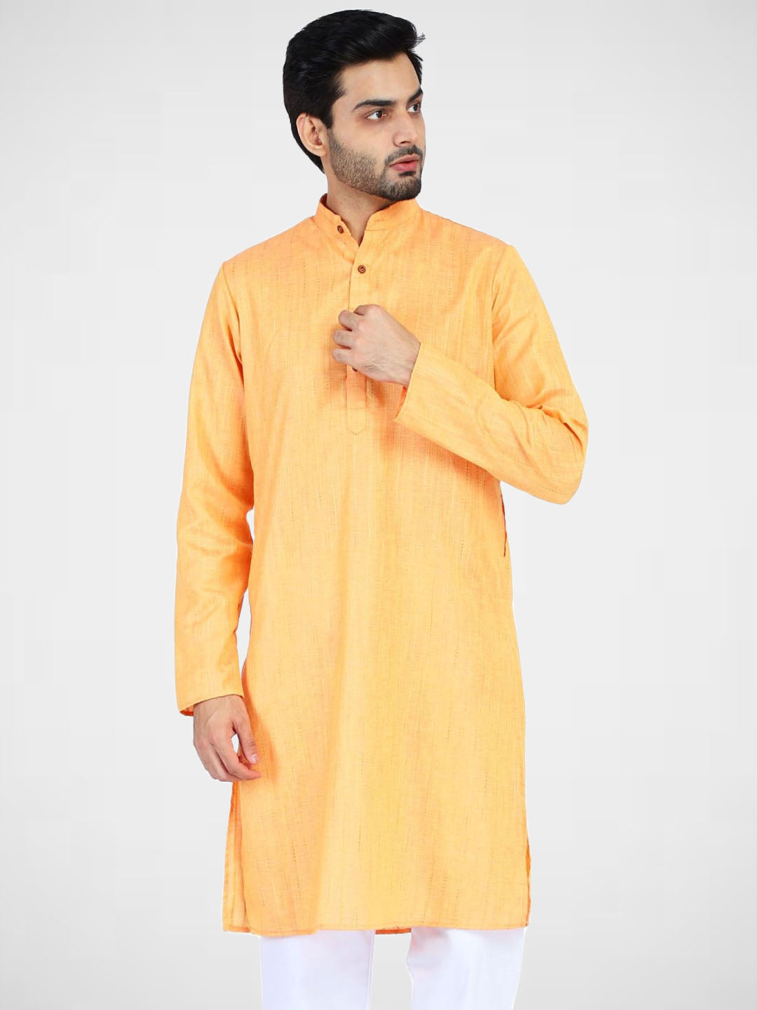 Men Orange Stripes Kurta - Tahvo India