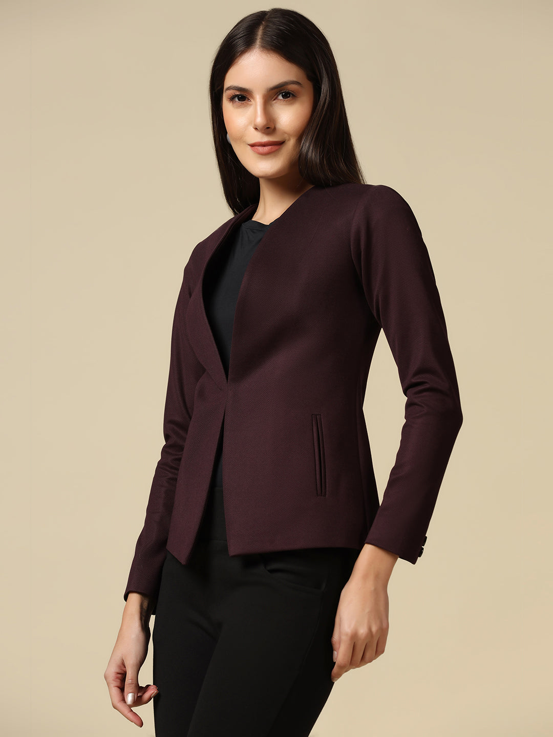 Women Maroon Single Breasted Blazer - Tahvo India