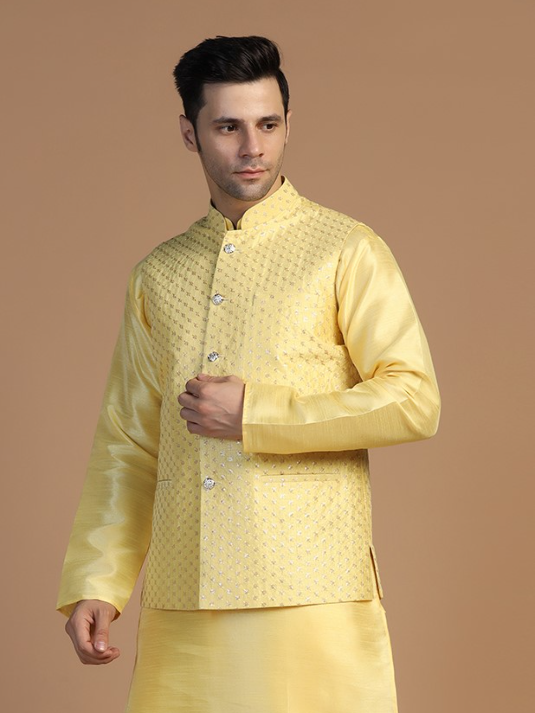 Men Yellow Embroidered Jacket - Tahvo India