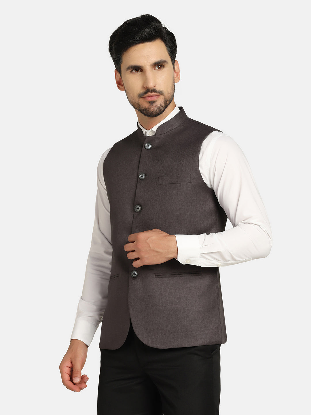 Men Grey Solid Nehru Jacket - Tahvo India