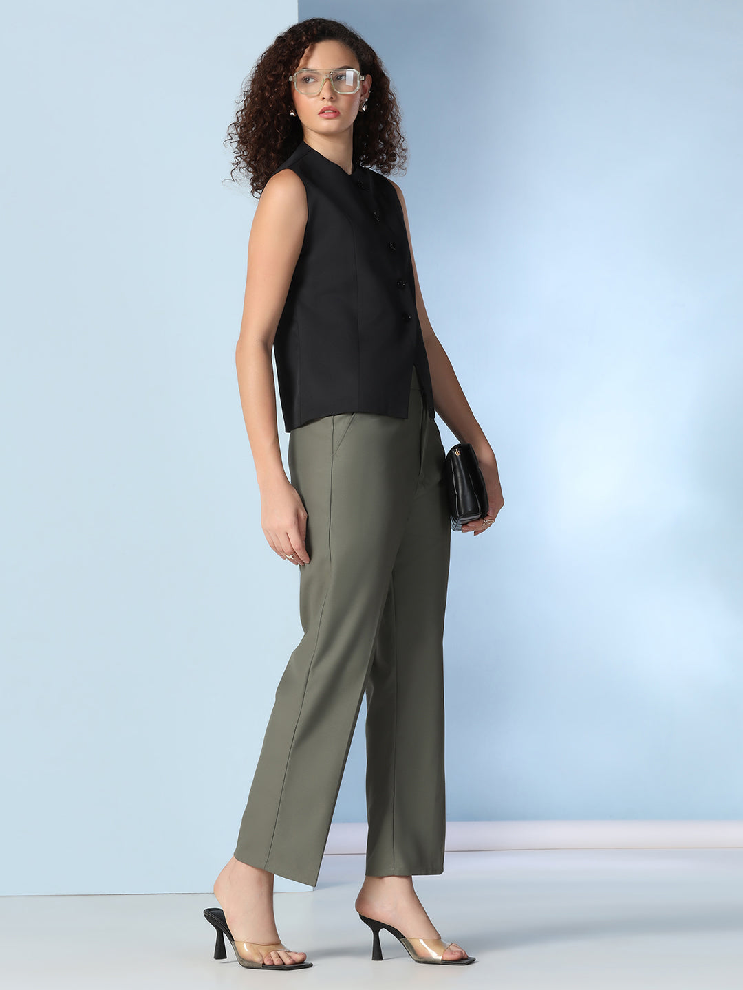 Women Green Wide Leg Trousers
