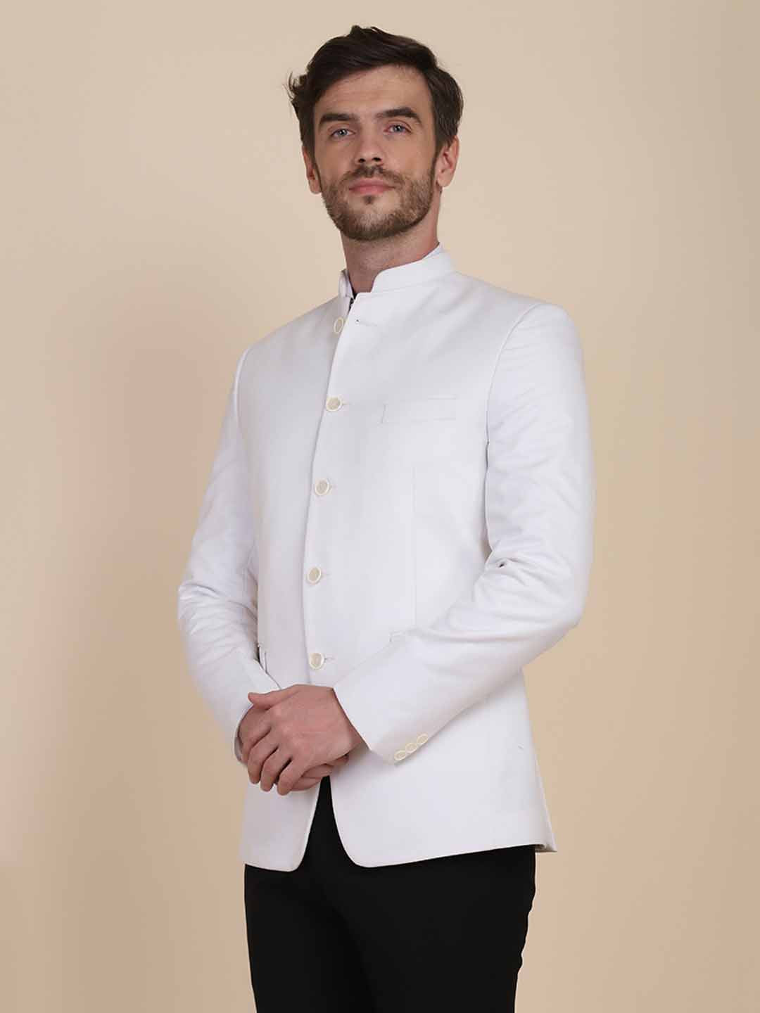 Men White Bandgala Blazers - Tahvo India