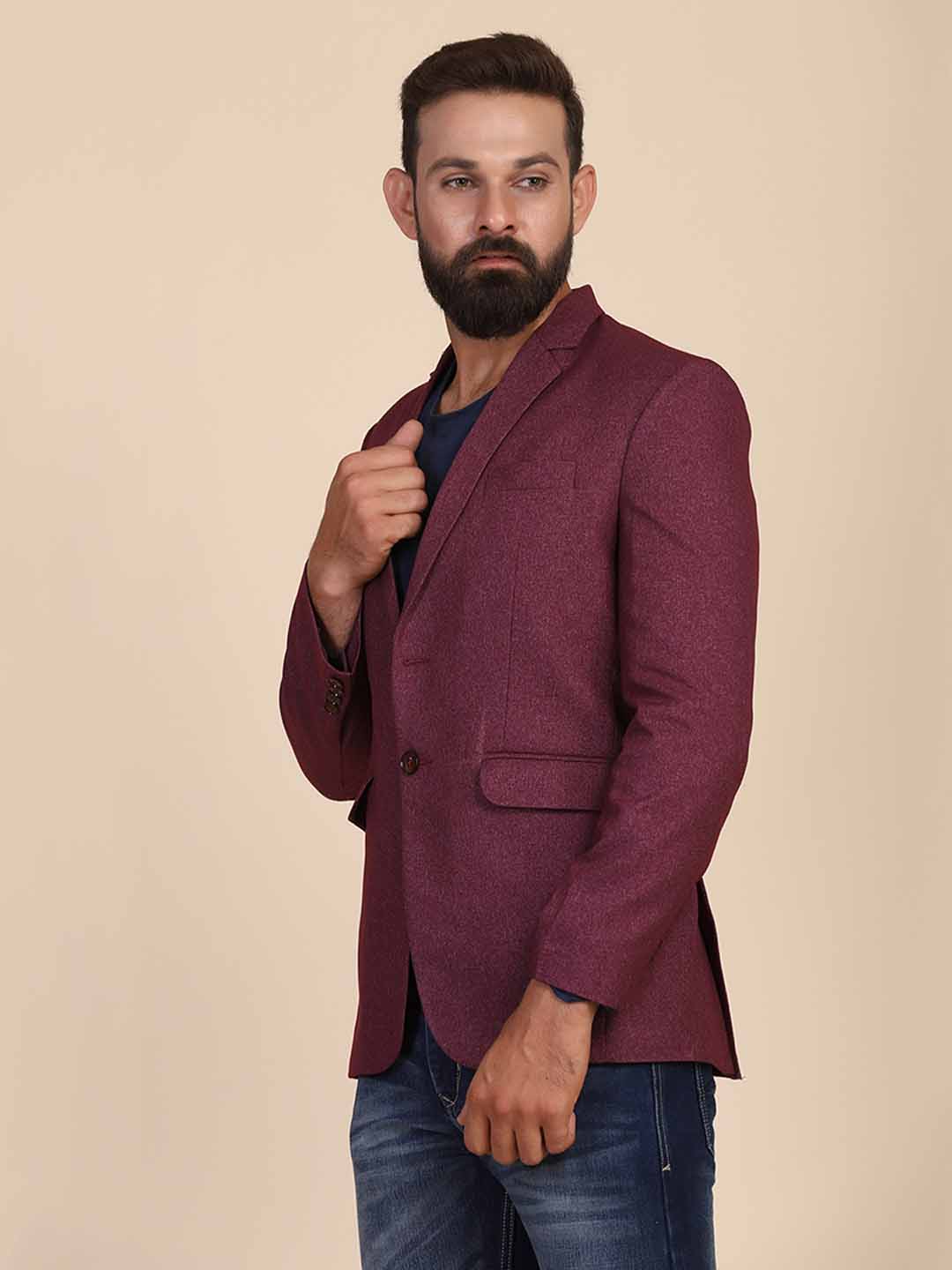 Men Suede Maroon Blazer - Tahvo India