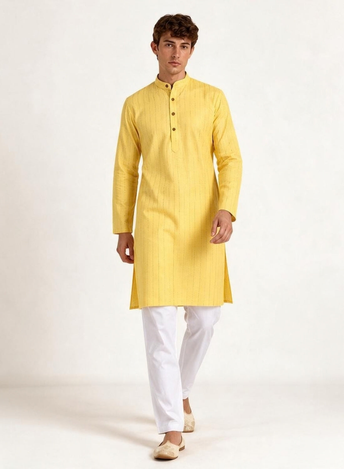 Men Yellow Stripes Kurta