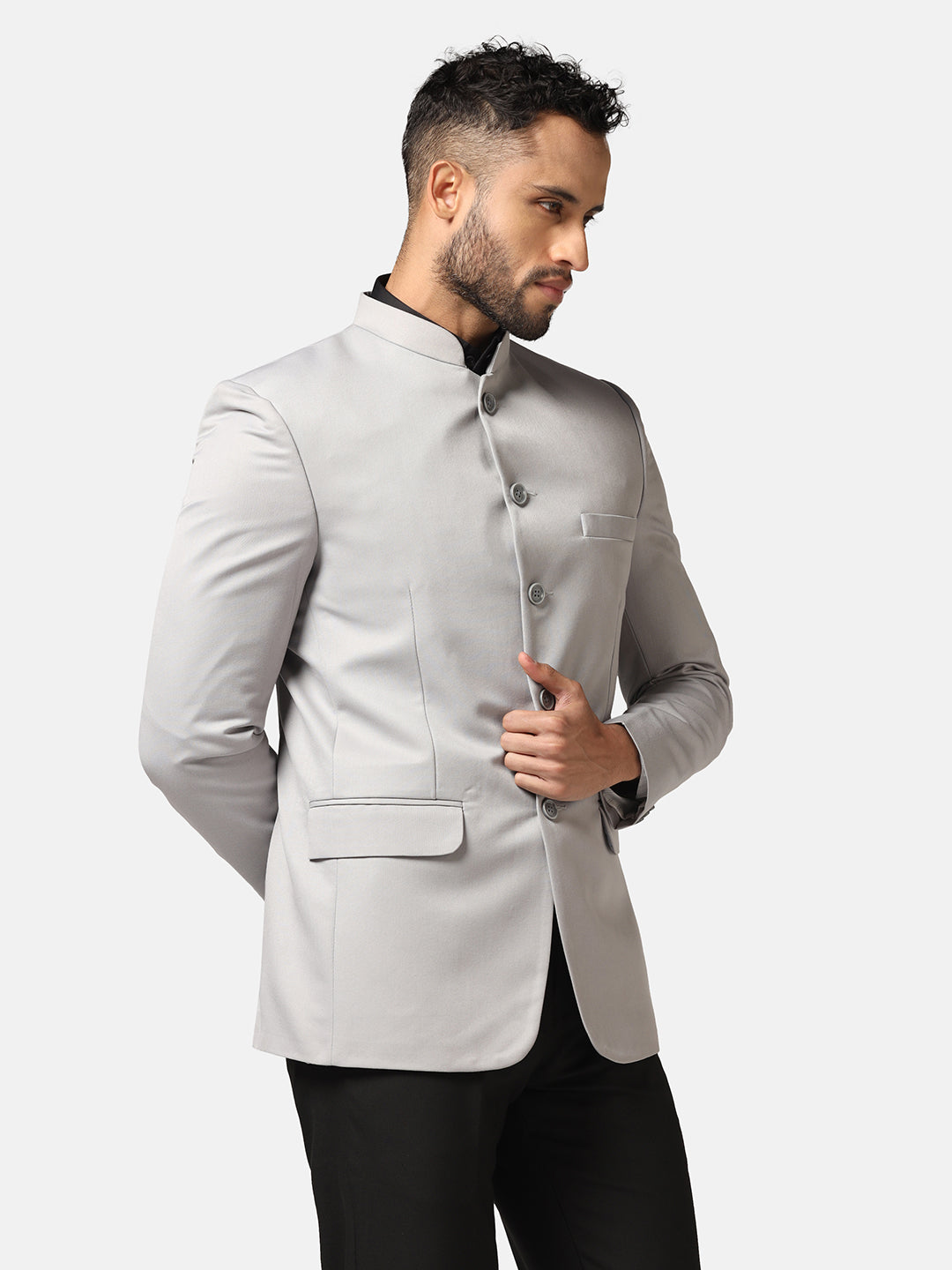Men Light Grey Bandhgala Blazer - Tahvo India