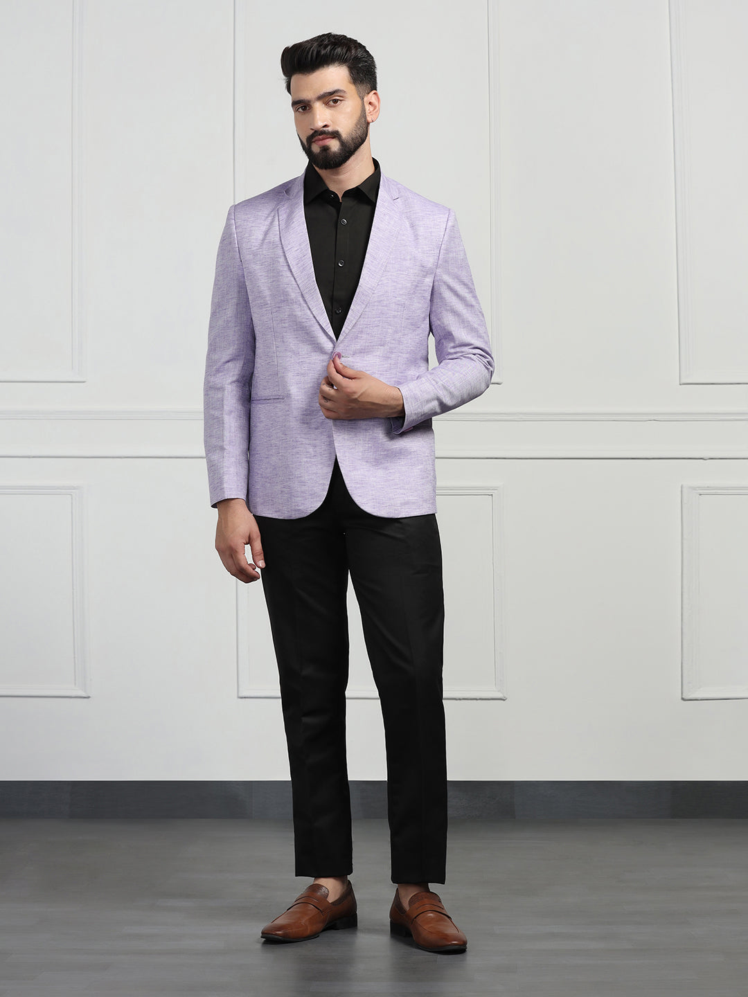 Men Linen Purple Blazer - Tahvo India