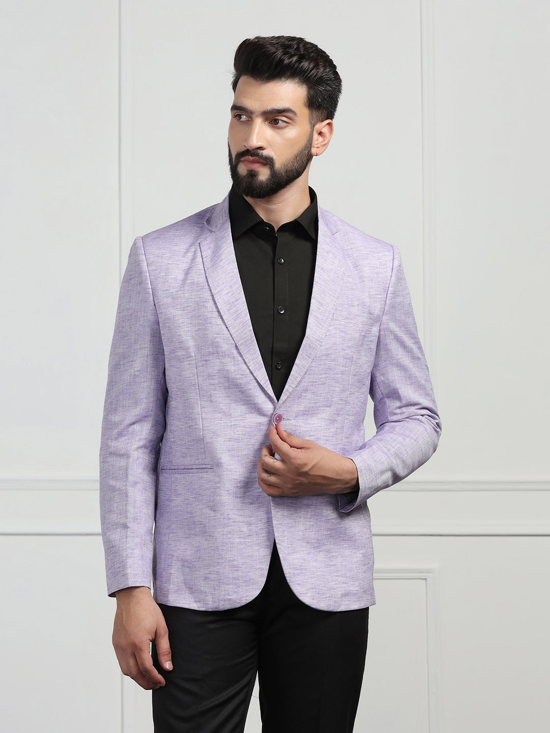 Men Linen Purple Blazer - Tahvo India