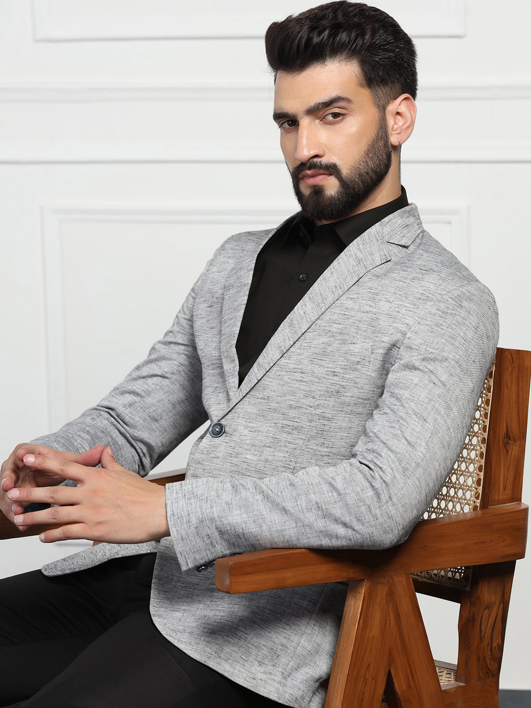 Men Linen Grey Blazer - Tahvo India