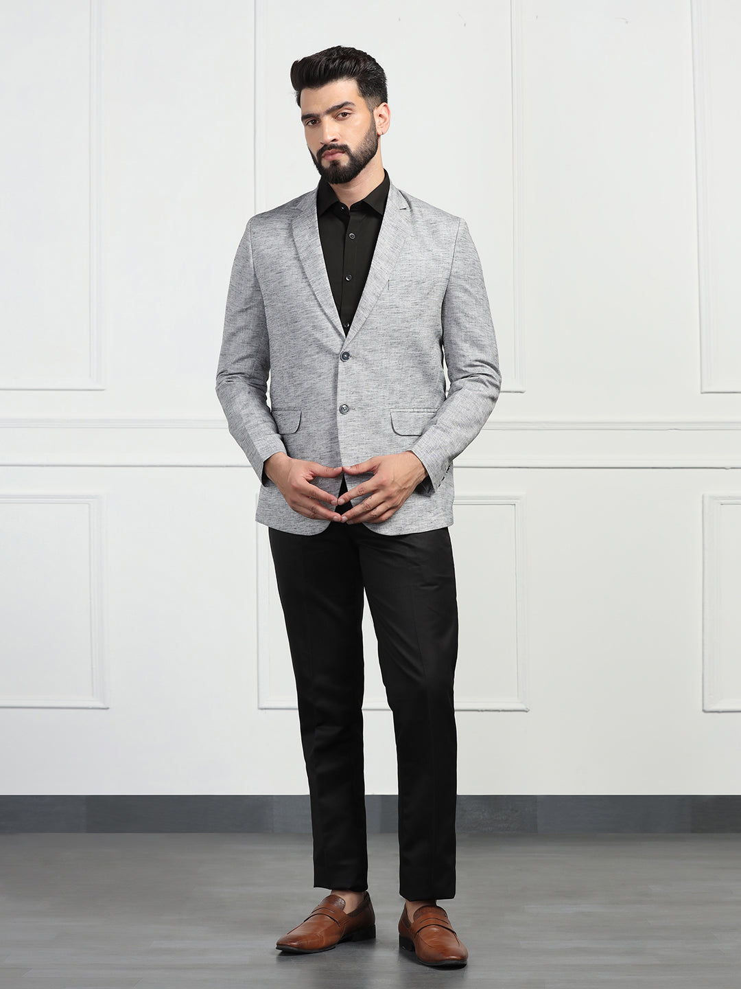 Men Linen Grey Blazer - Tahvo India