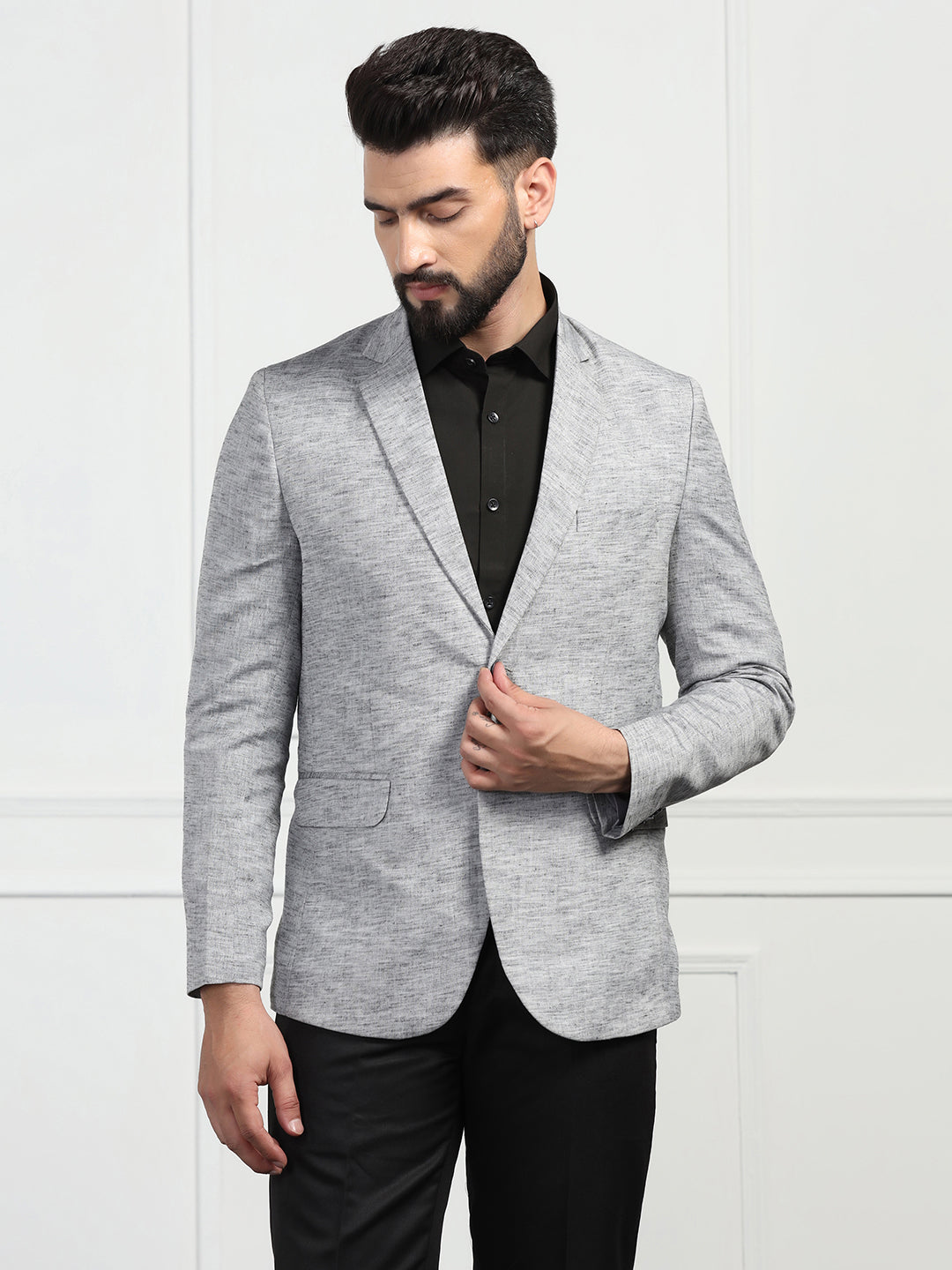Men Linen Grey Blazer - Tahvo India