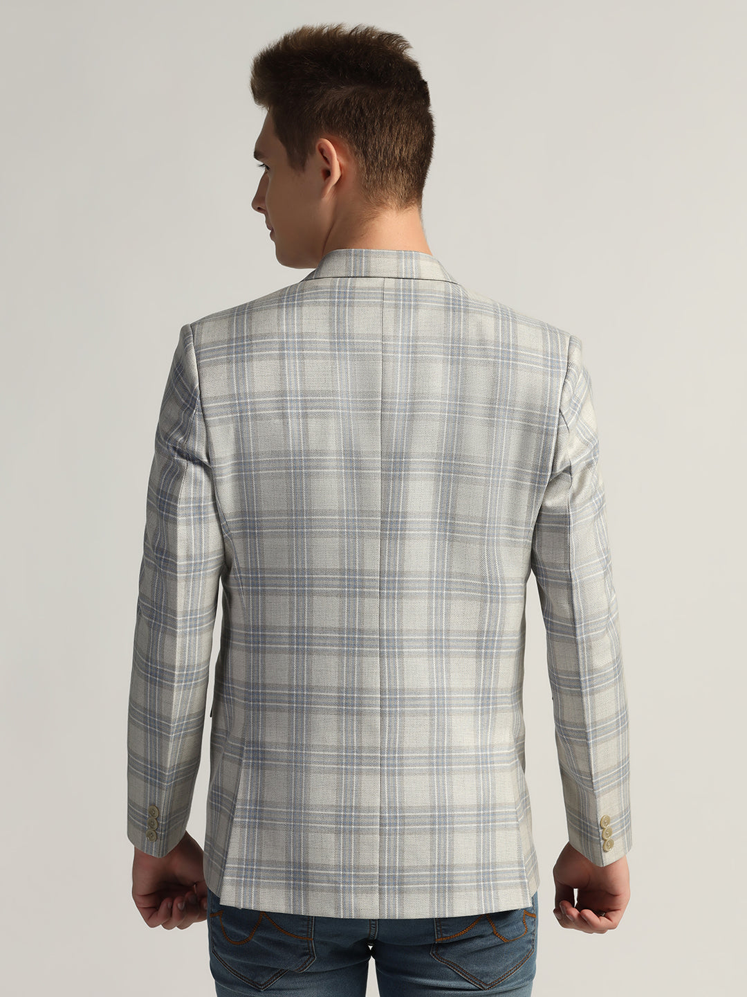 Mens Light Grey Checked Tweed Blazer - Tahvo India