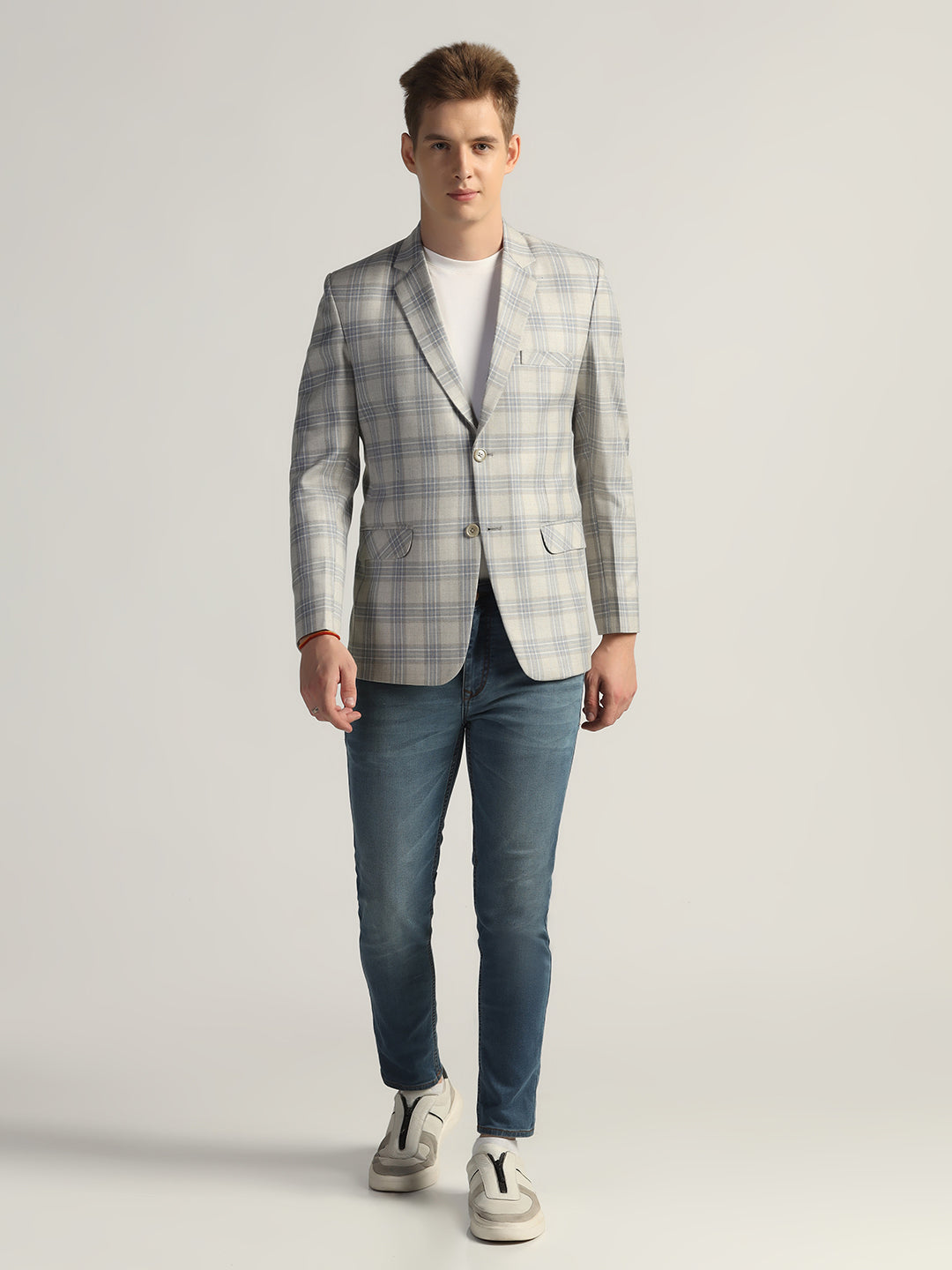 Mens Light Grey Checked Tweed Blazer - Tahvo India