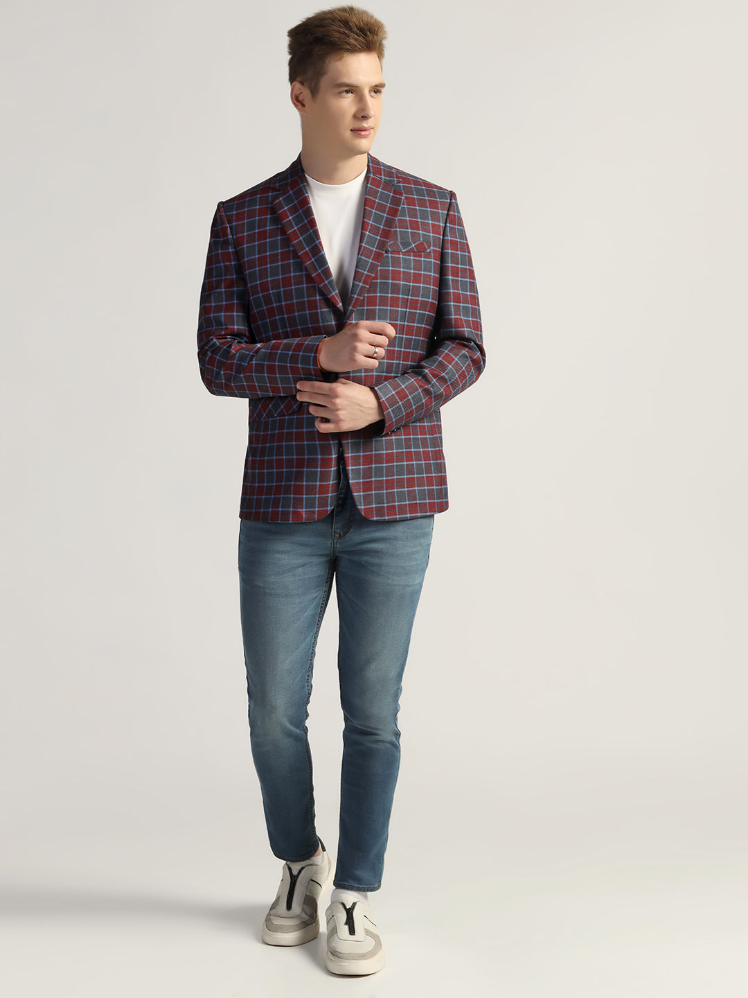 Men's Red Checked Tweed Blazer - Tahvo India