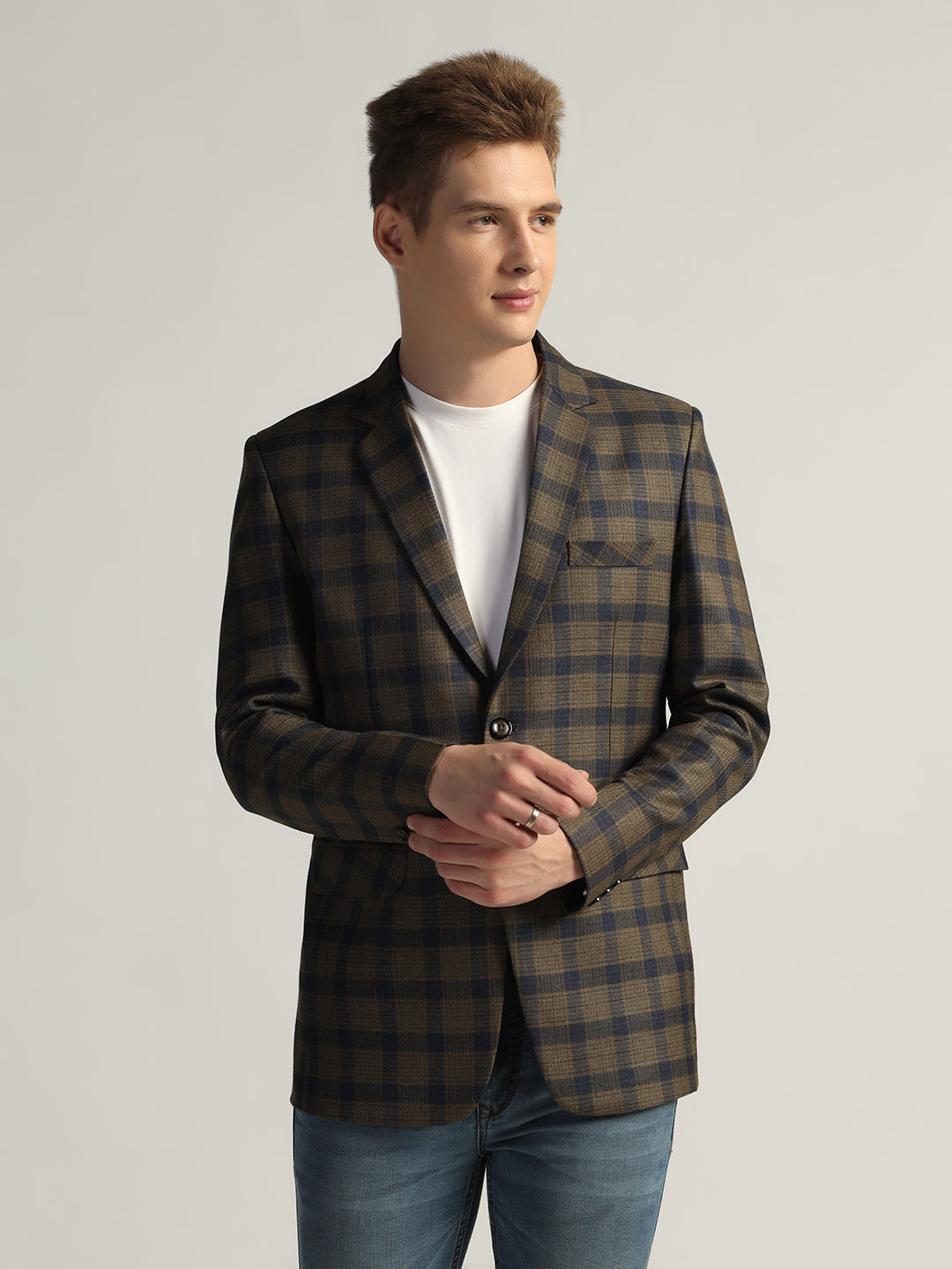 Men's Brown Checked Tweed Blazer - Tahvo India