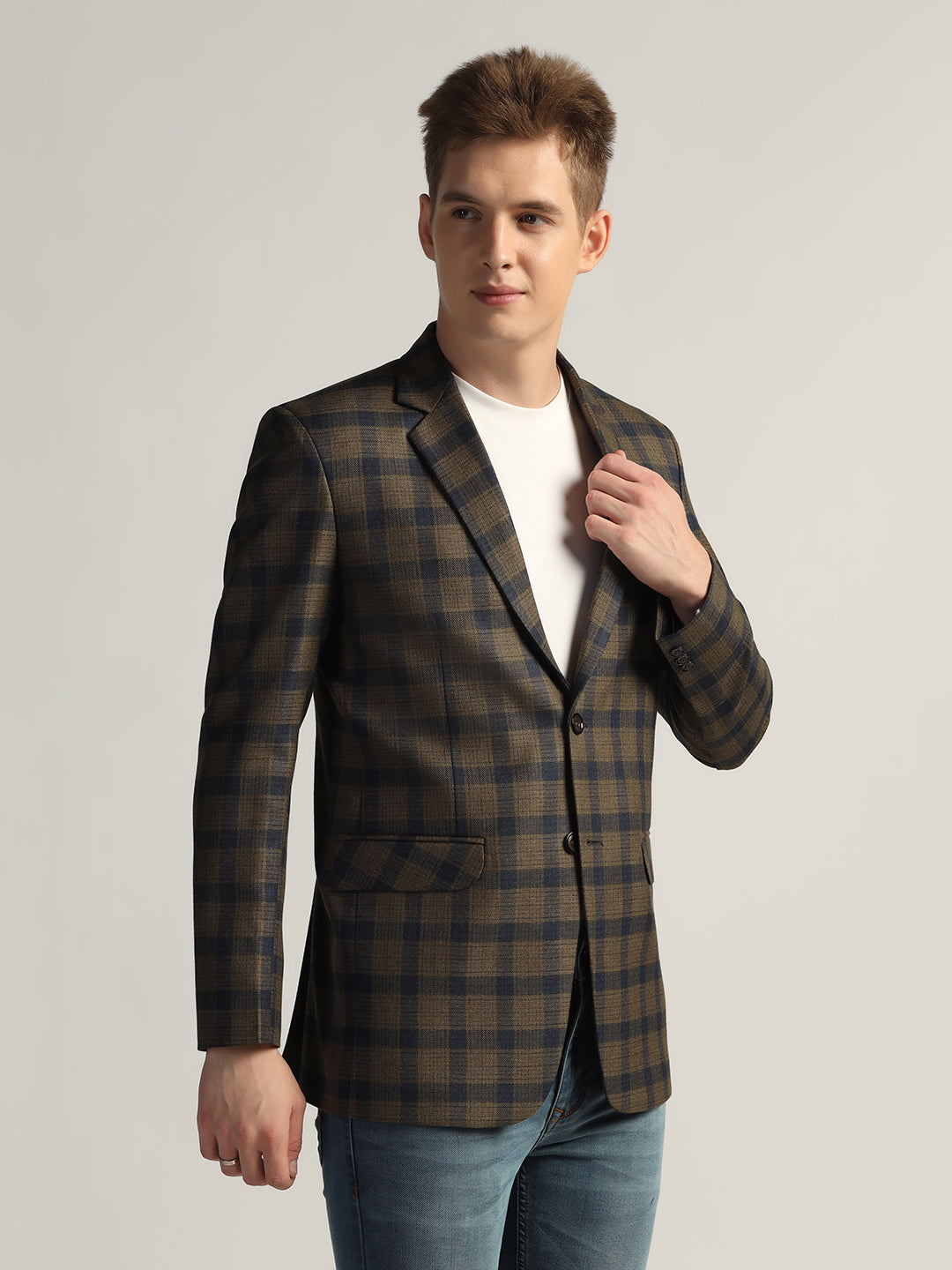 Men's Brown Checked Tweed Blazer - Tahvo India