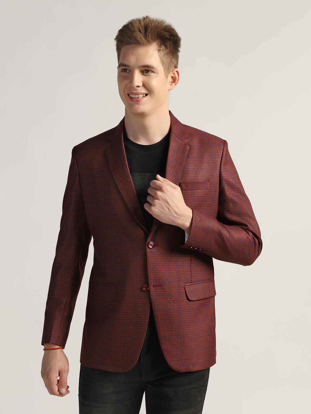 Men's Red Checked Tweed Blazer - Tahvo India