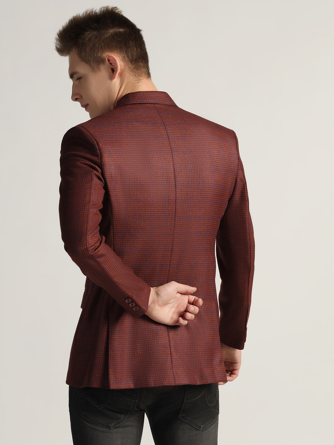 Men's Red Checked Tweed Blazer - Tahvo India