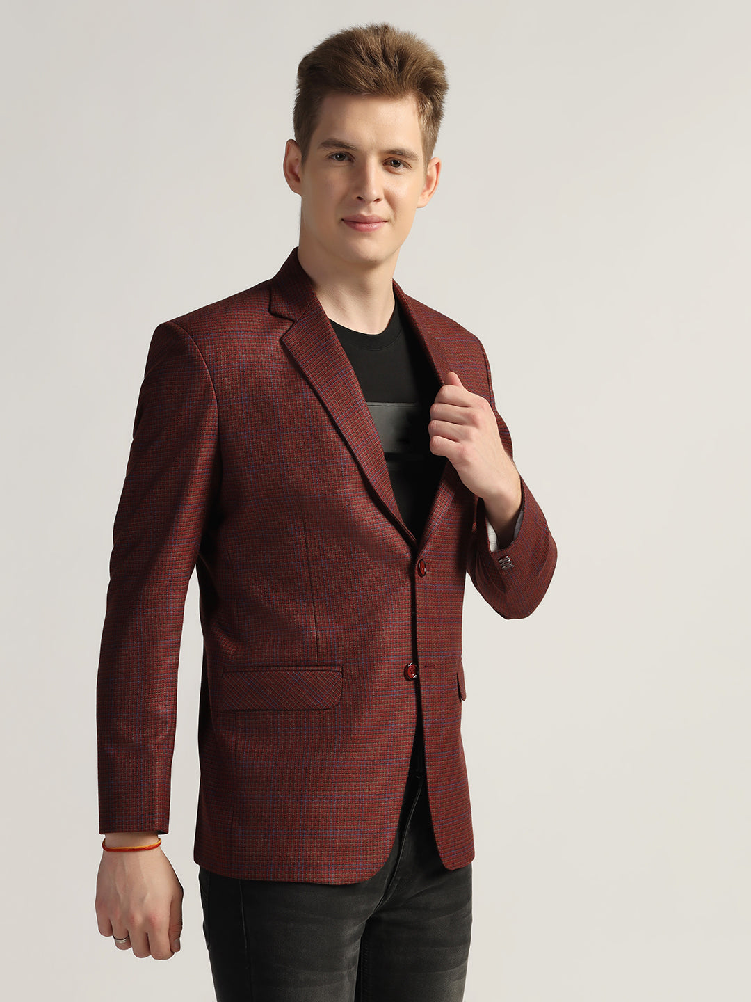 Men's Red Checked Tweed Blazer - Tahvo India