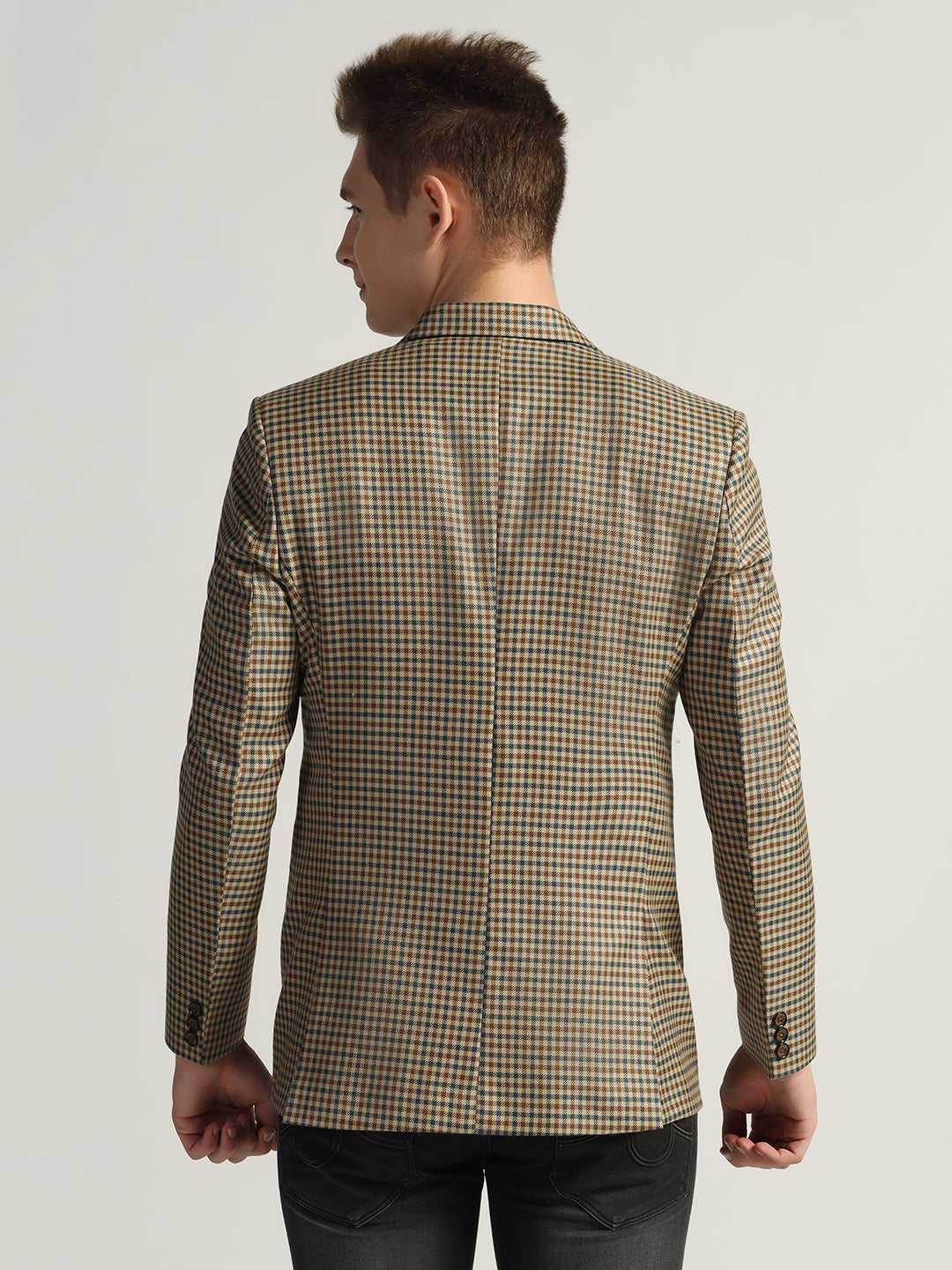 Brown Men's Checked Tweed Blazer - Tahvo India