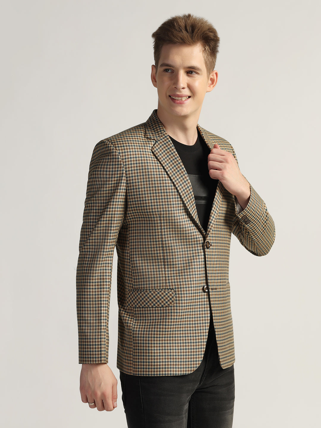 Brown Men's Checked Tweed Blazer - Tahvo India