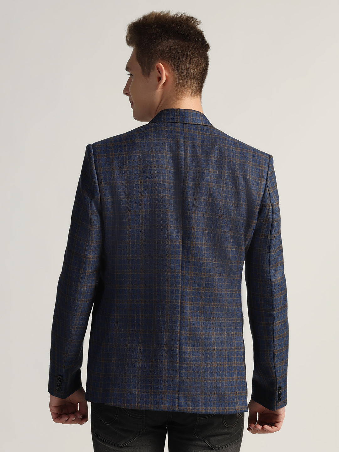 Men's Royal Blue Checked Tweed Blazer - Tahvo India