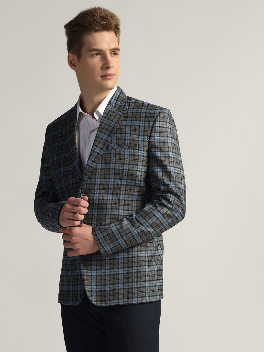 Men's Blue Checked Tweed Blazer - Tahvo India
