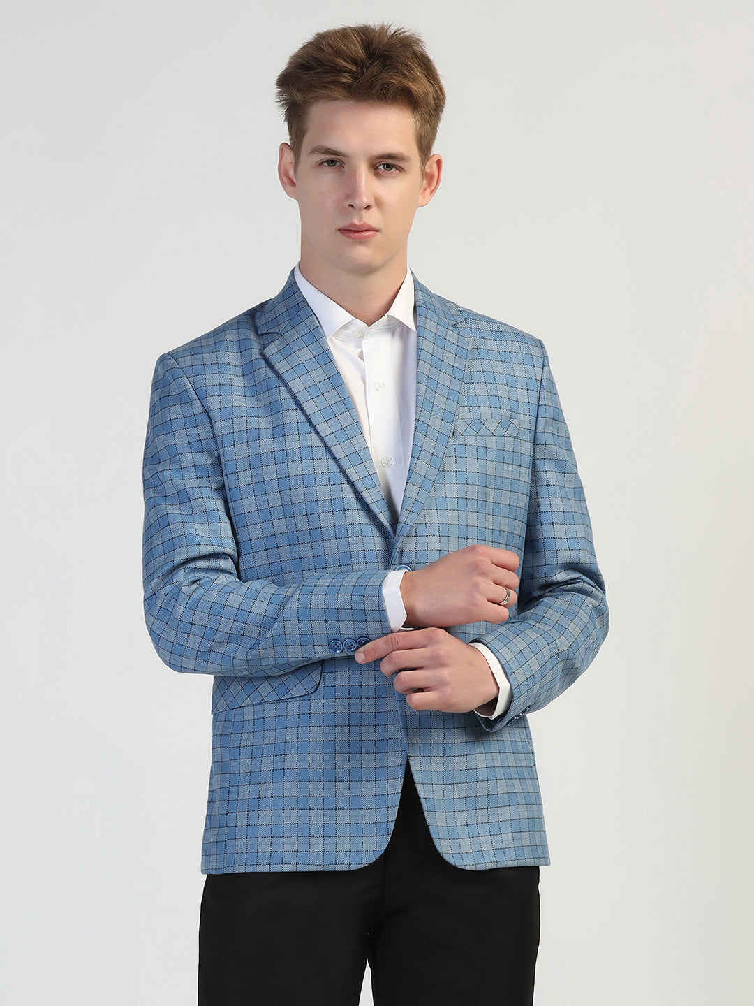 Light Blue Checked Tweed Blazer - Tahvo India