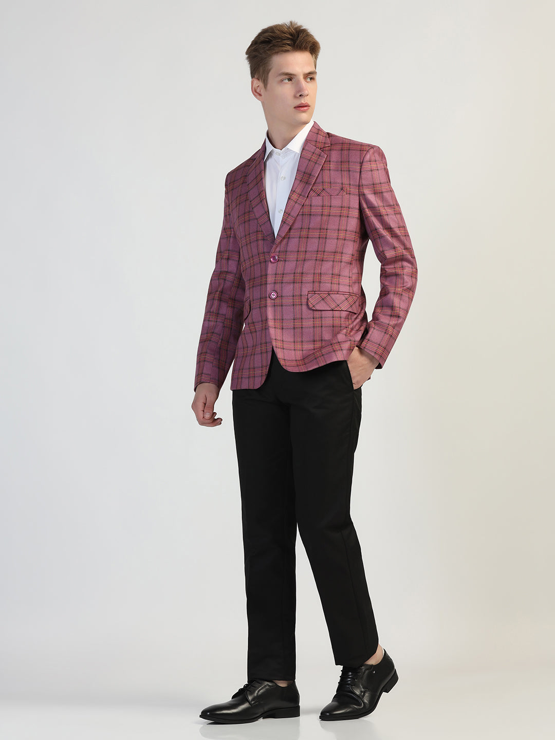 Purple Checked Blazer for Men - Tahvo India