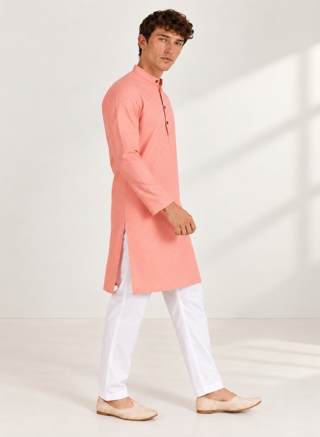 Men Peach Kurta Set