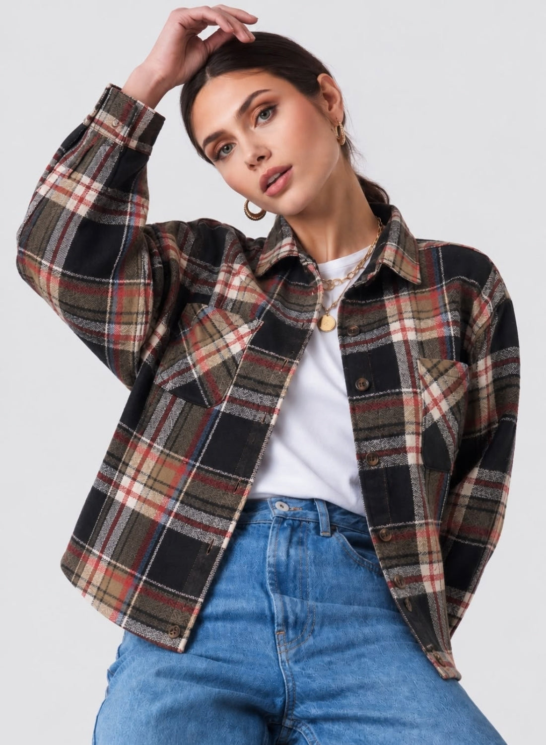 Green Checkered Women Flannel Shirt