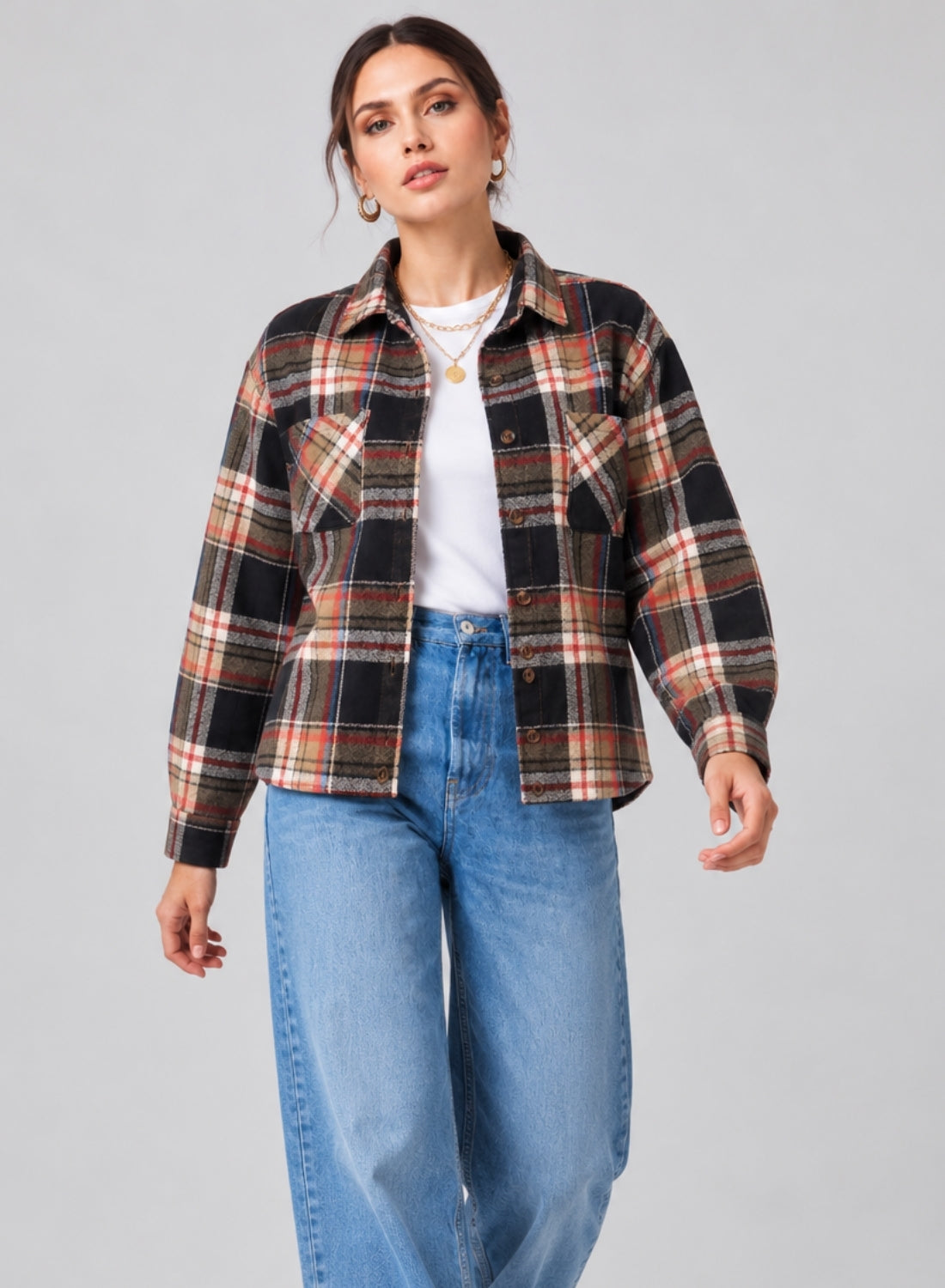 Green Checkered Women Flannel Shirt