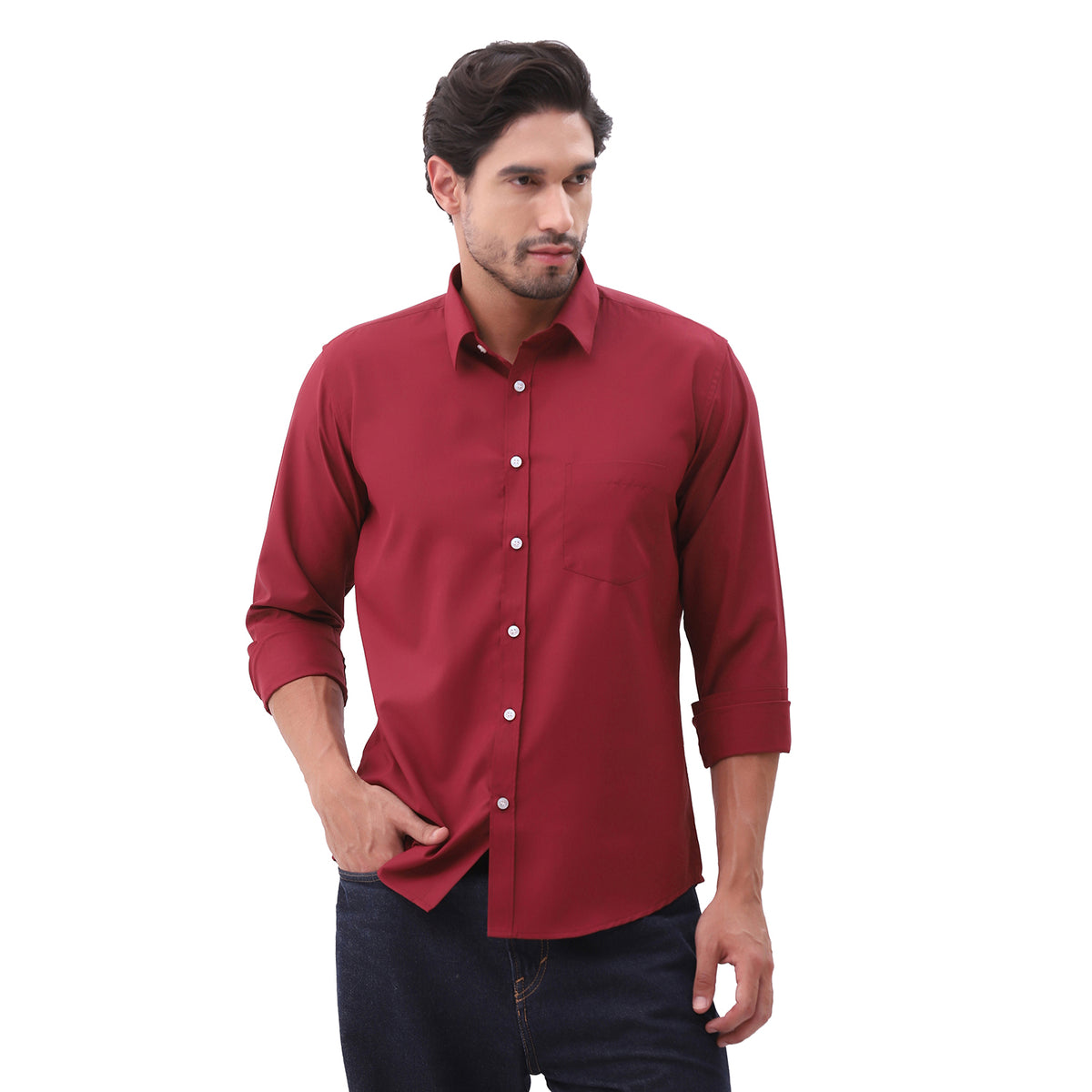 Men's Maroon Solid Casual Shirt