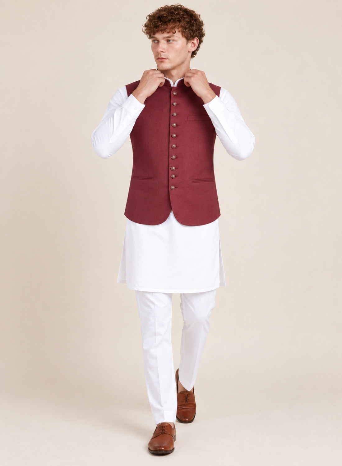 Men Maroon Nehru Jacket