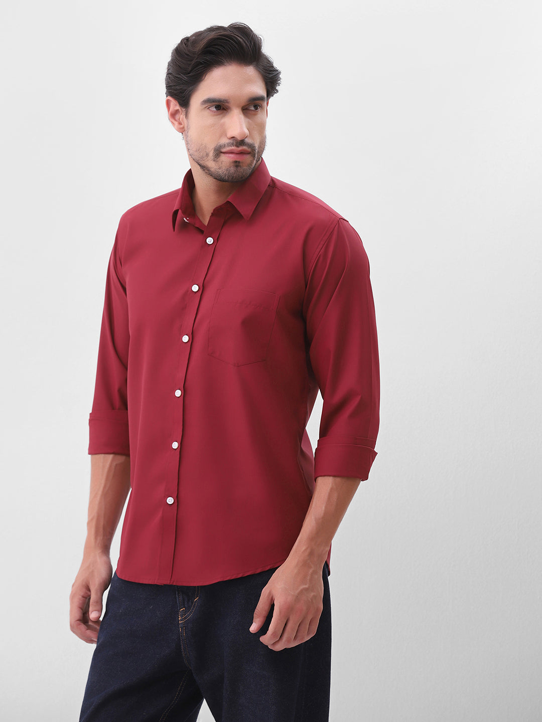 Men's Maroon Solid Casual Shirt