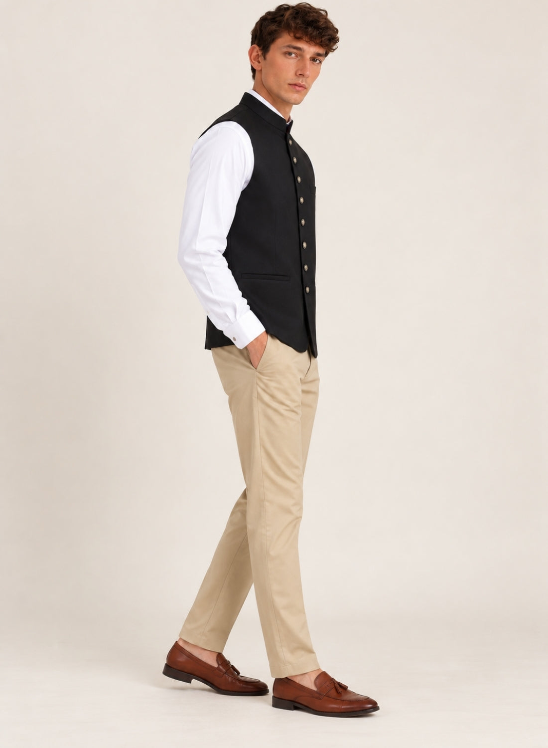 Men Black Solid Nehru Jacket