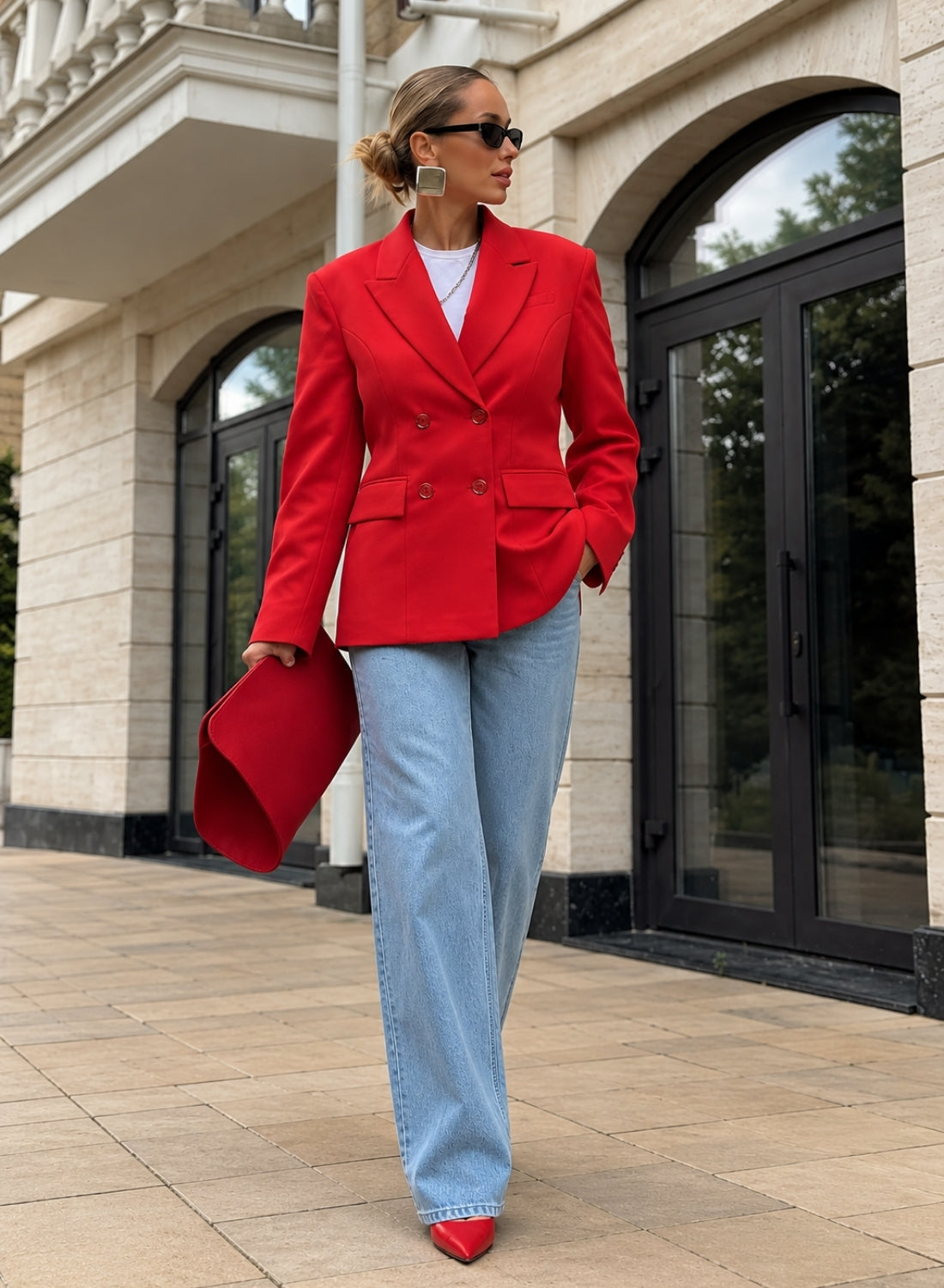 Red Double Breasted Blazer