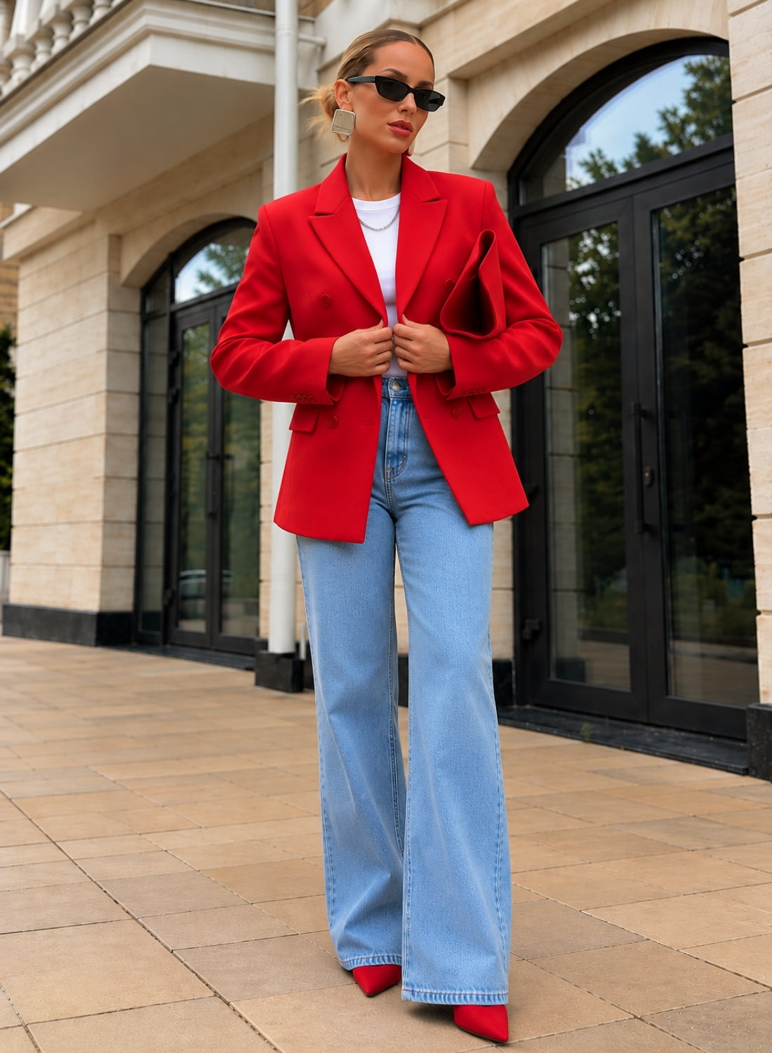 Red Double Breasted Blazer
