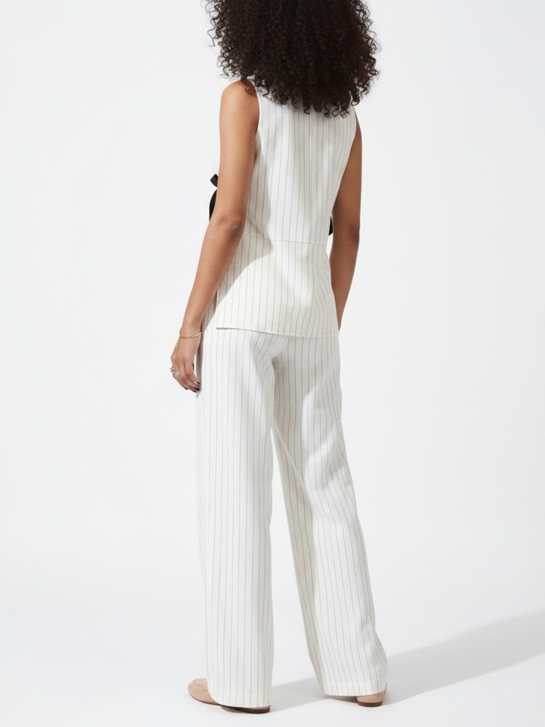 Black & White Stripes Peplum Top With Trousers Co-Ords