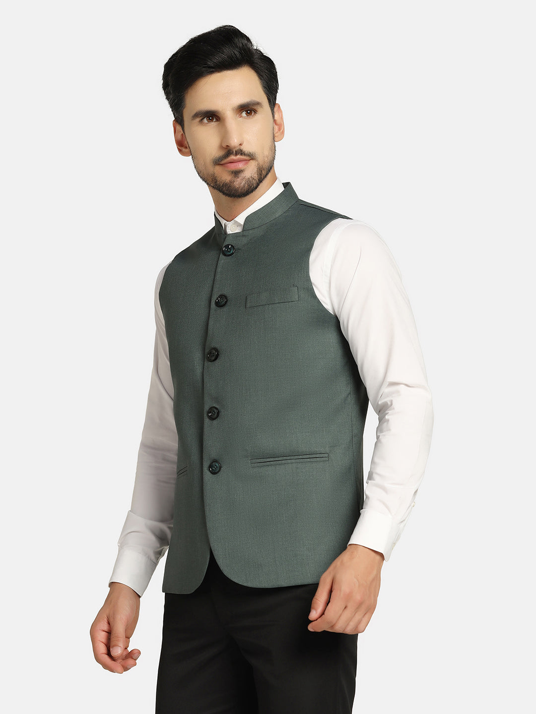 Men Green Solids Nehru Jacket