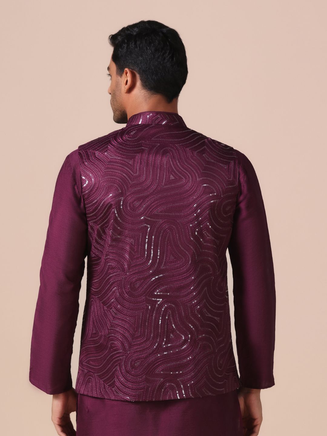 Maroon Wave Pattern Nehru Jacket