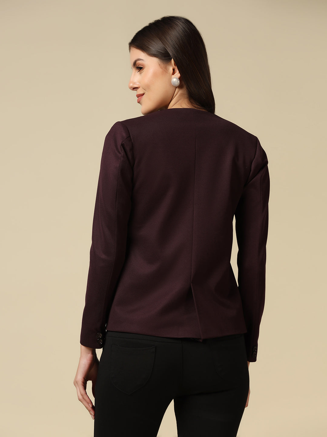 Women Maroon Single Breasted Blazer - Tahvo India