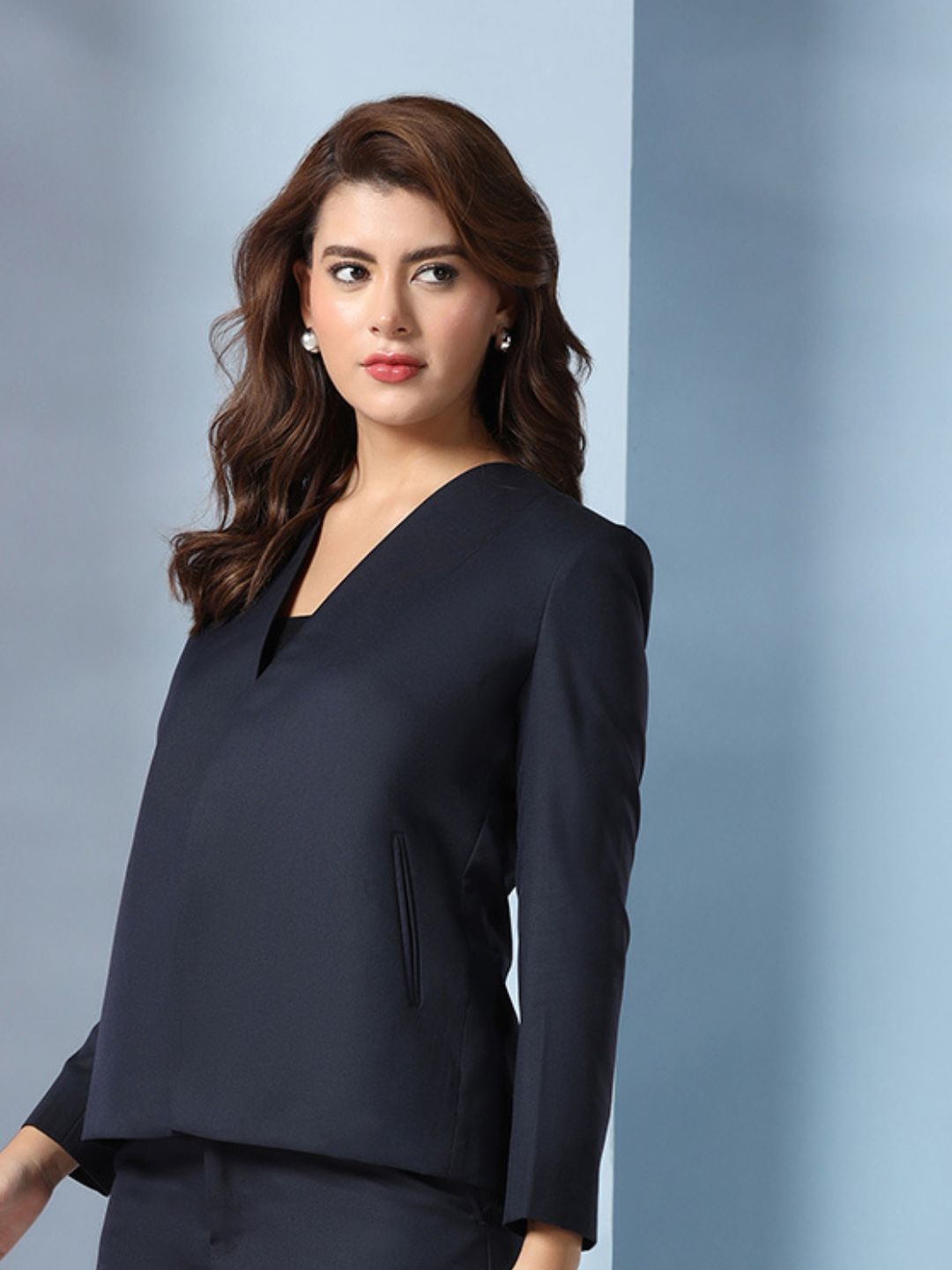 Women Blue front open Blazer