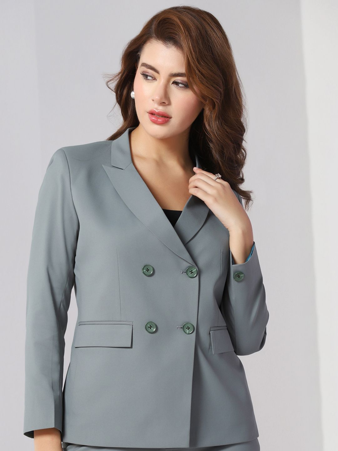 Women Green double breasted blazer