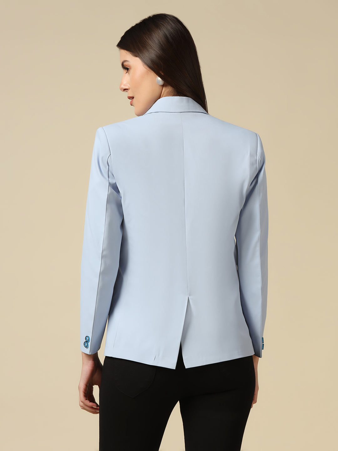Women Ice Blue Single Breasted Blazer - Tahvo India